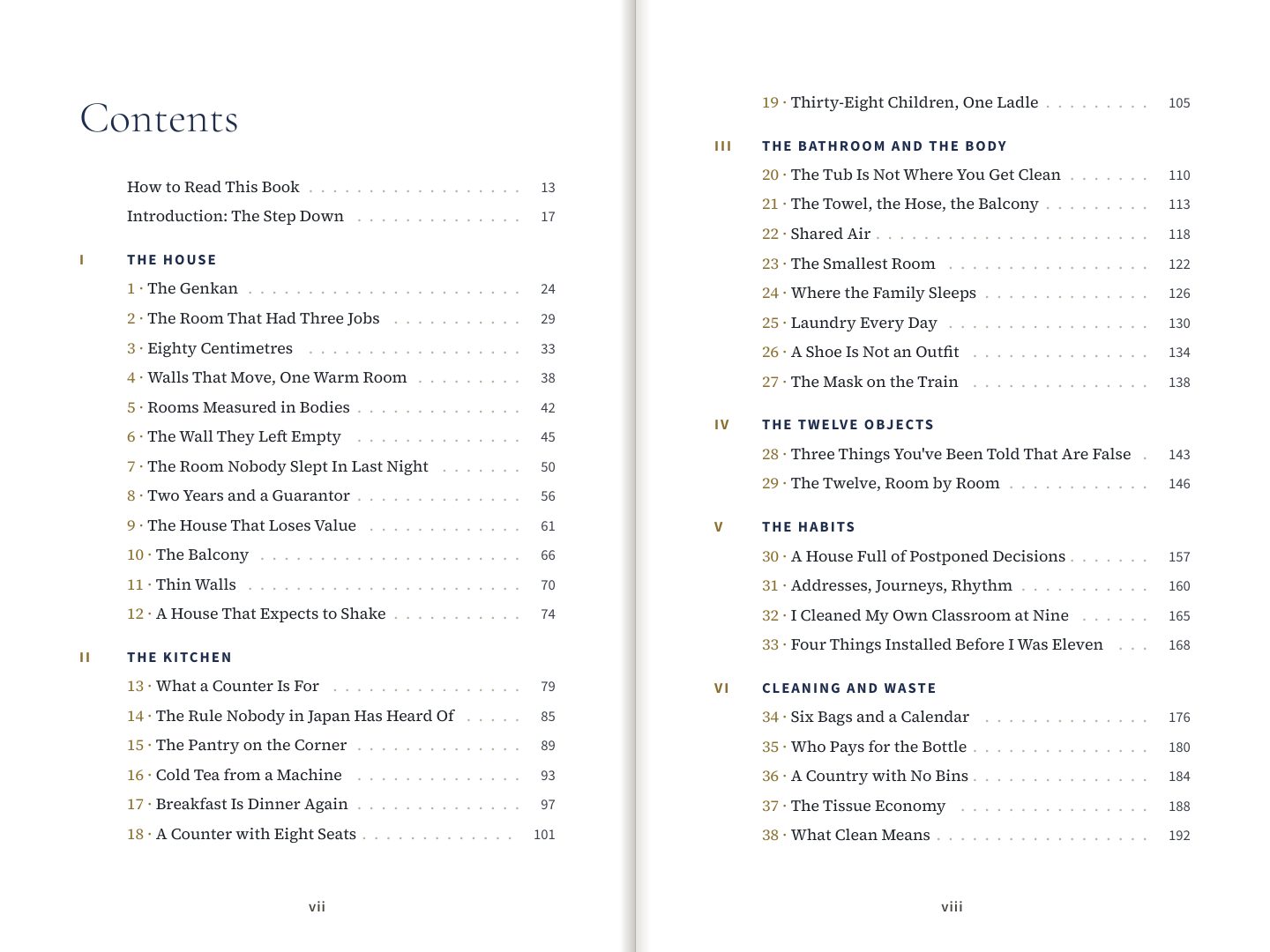 Contents pages listing the parts and chapters